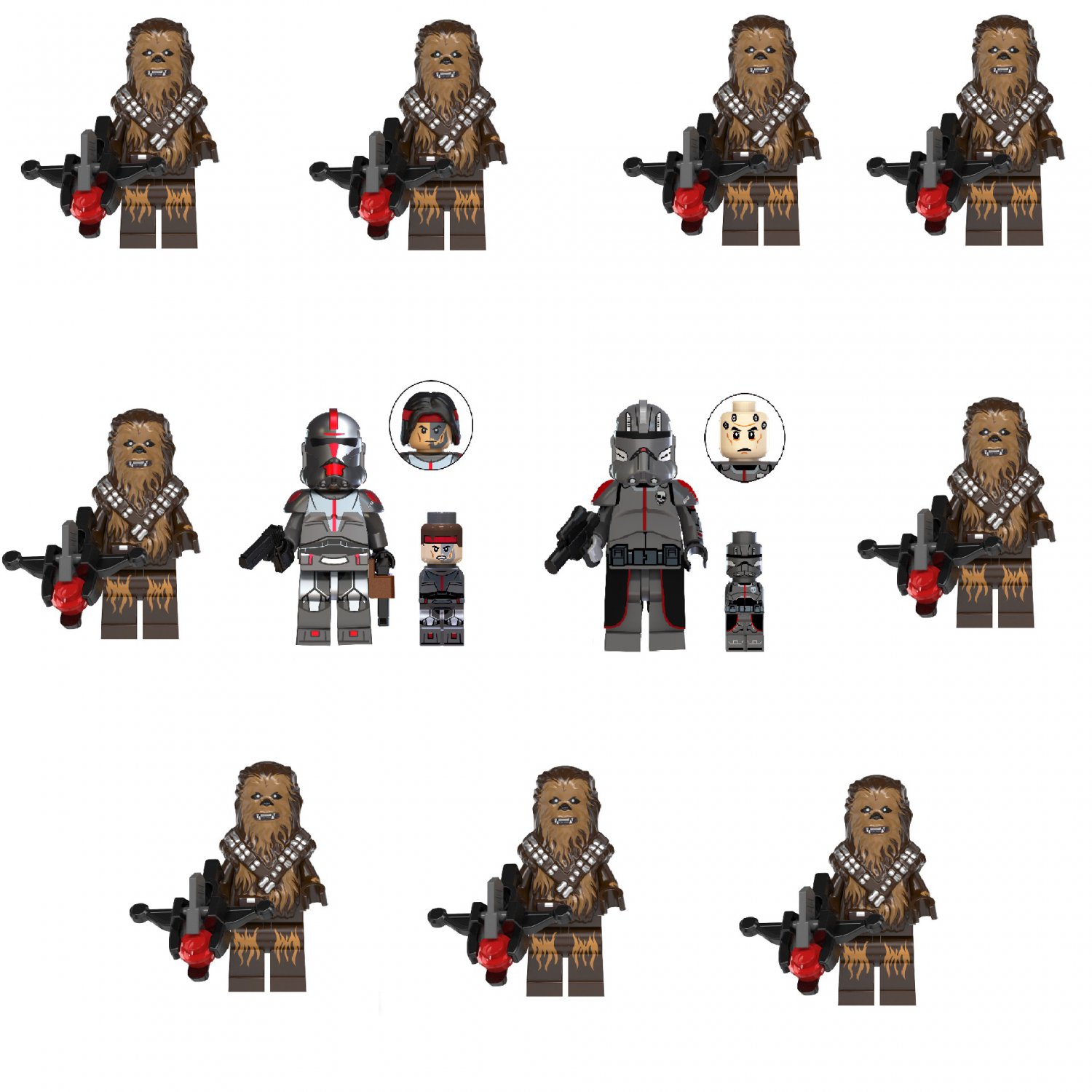 Clone Force 99 Hunter Echo and Chewbacca Minifigures Compatible Lego Star Wars Set