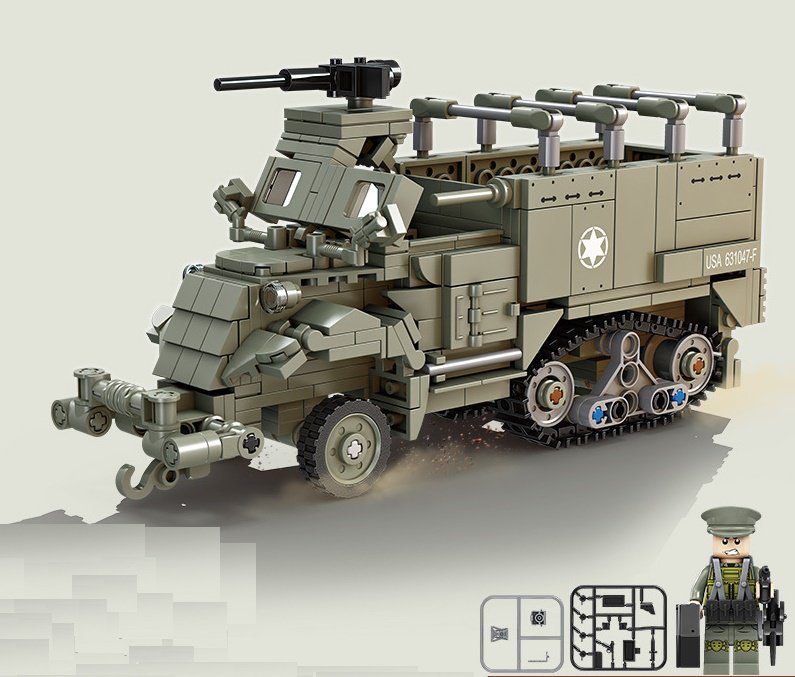 America M3 Half Track Armored Vehicle Minifigures Lego Compatible WW2 Military Sets