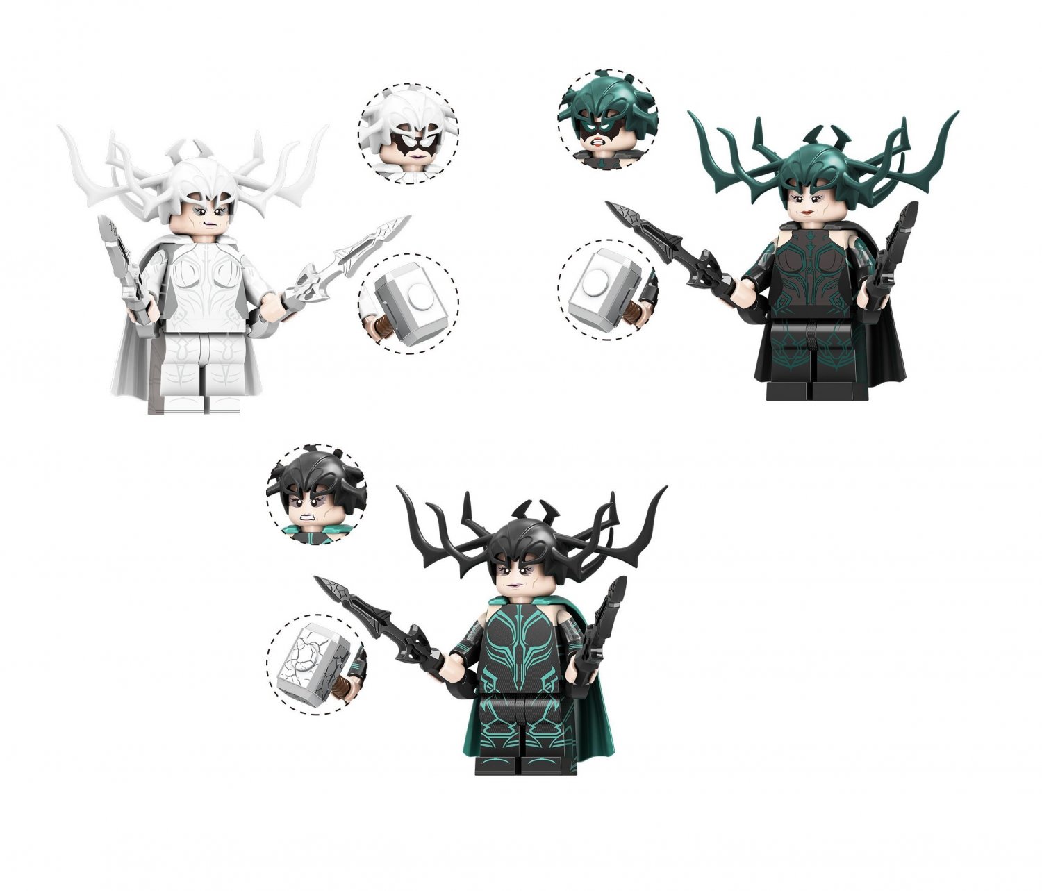 3pcs Hela Minifigures Lego Compatible Thor Movie Sets