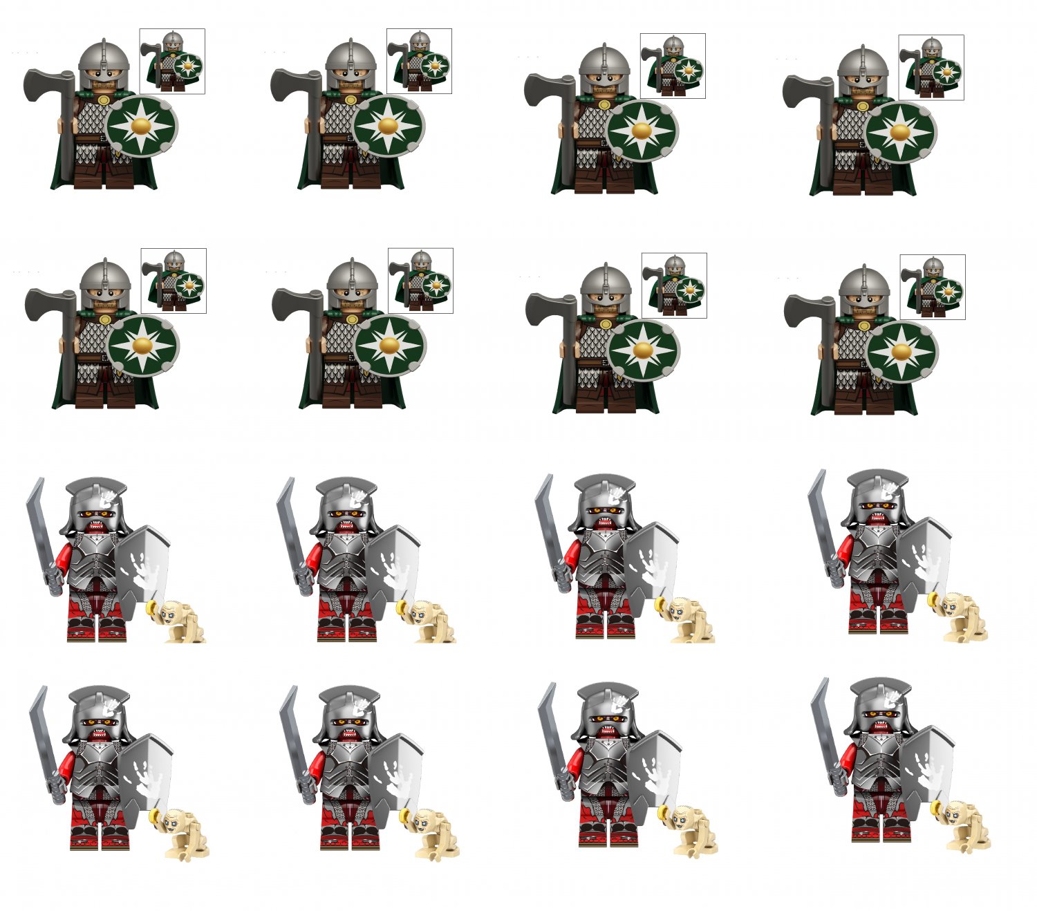 16pcs Rohan Soldier Vs Uruk-hai Minifigures Lego Compatible The Lord of the Rings Sets