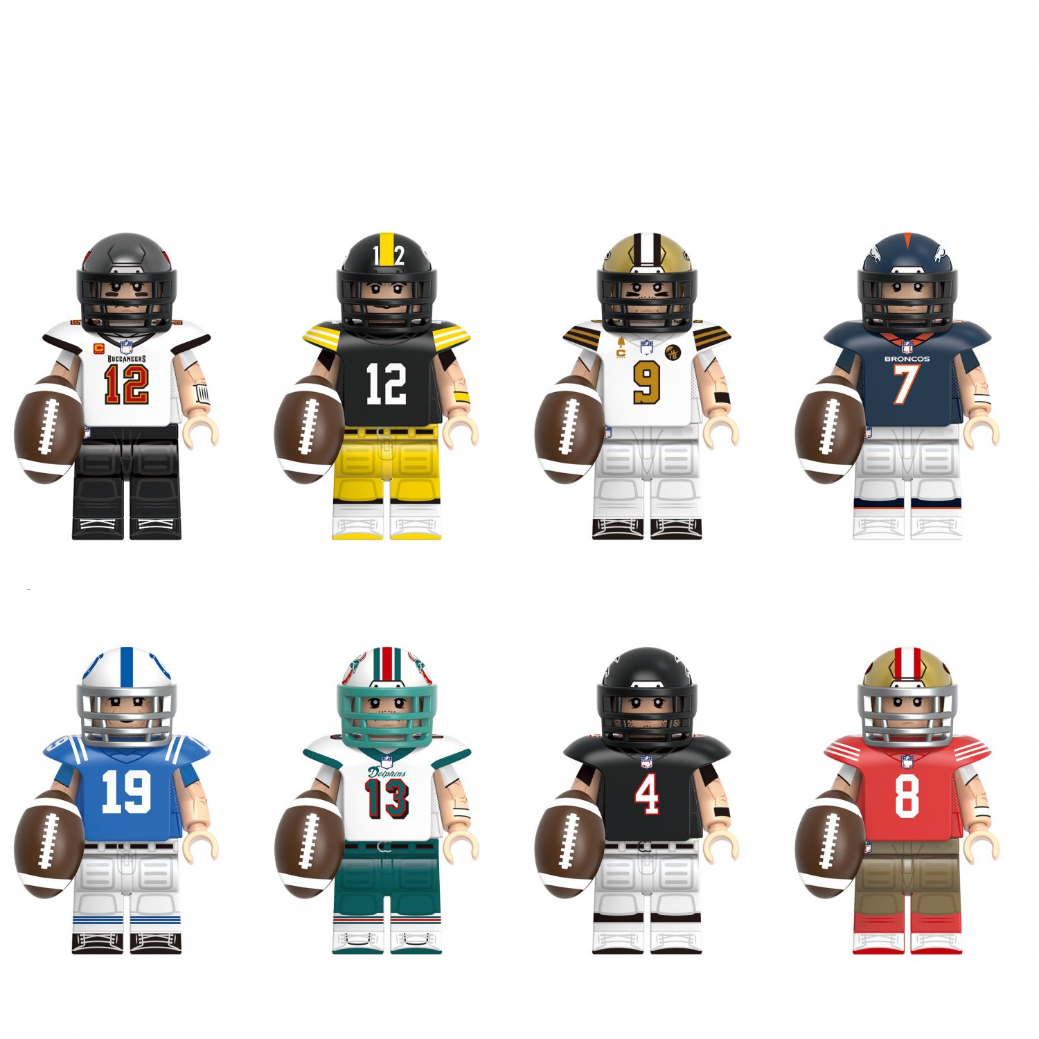 Tom Brady Dan Marino Brett Favre Terry Bradshaw Minifigures Lego Compatible Rugby star Sets