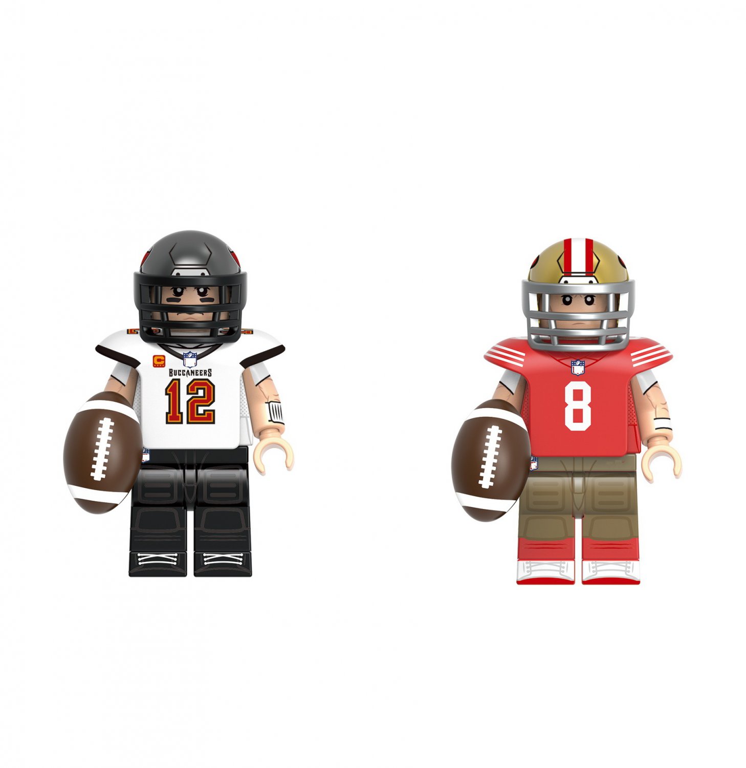 Steve Young VS Tom Brady Minifigures Lego Compatible Rugby star Sets