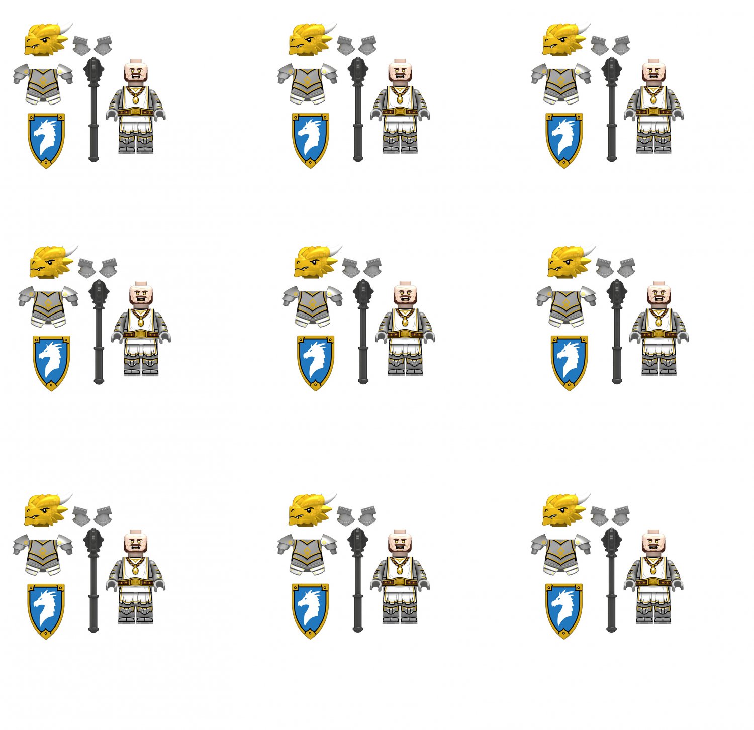 9pcs Golden Dragon Knight Minifigures Lego Compatible Medieval Knight  Sets