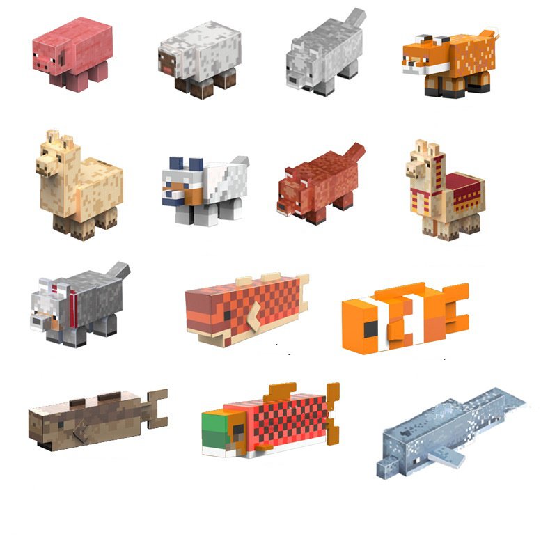 Ocelot Salmon Pig Fox Dolphin Minifigures Lego Compatible Minecraft Sets