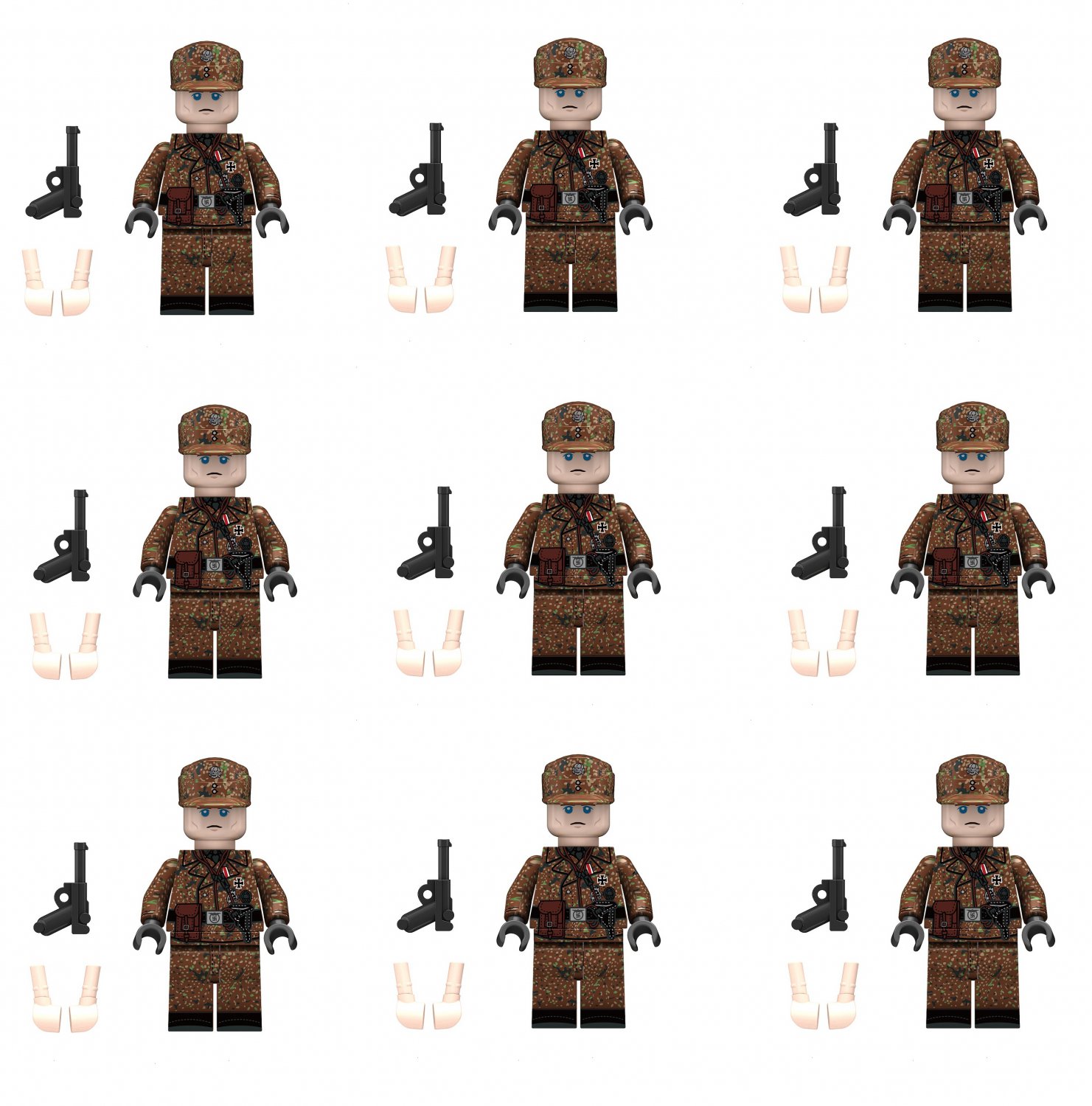 9pcs German Pea pattern Panzer Troops Minifigures Lego Compatible WW2 Soldier Sets