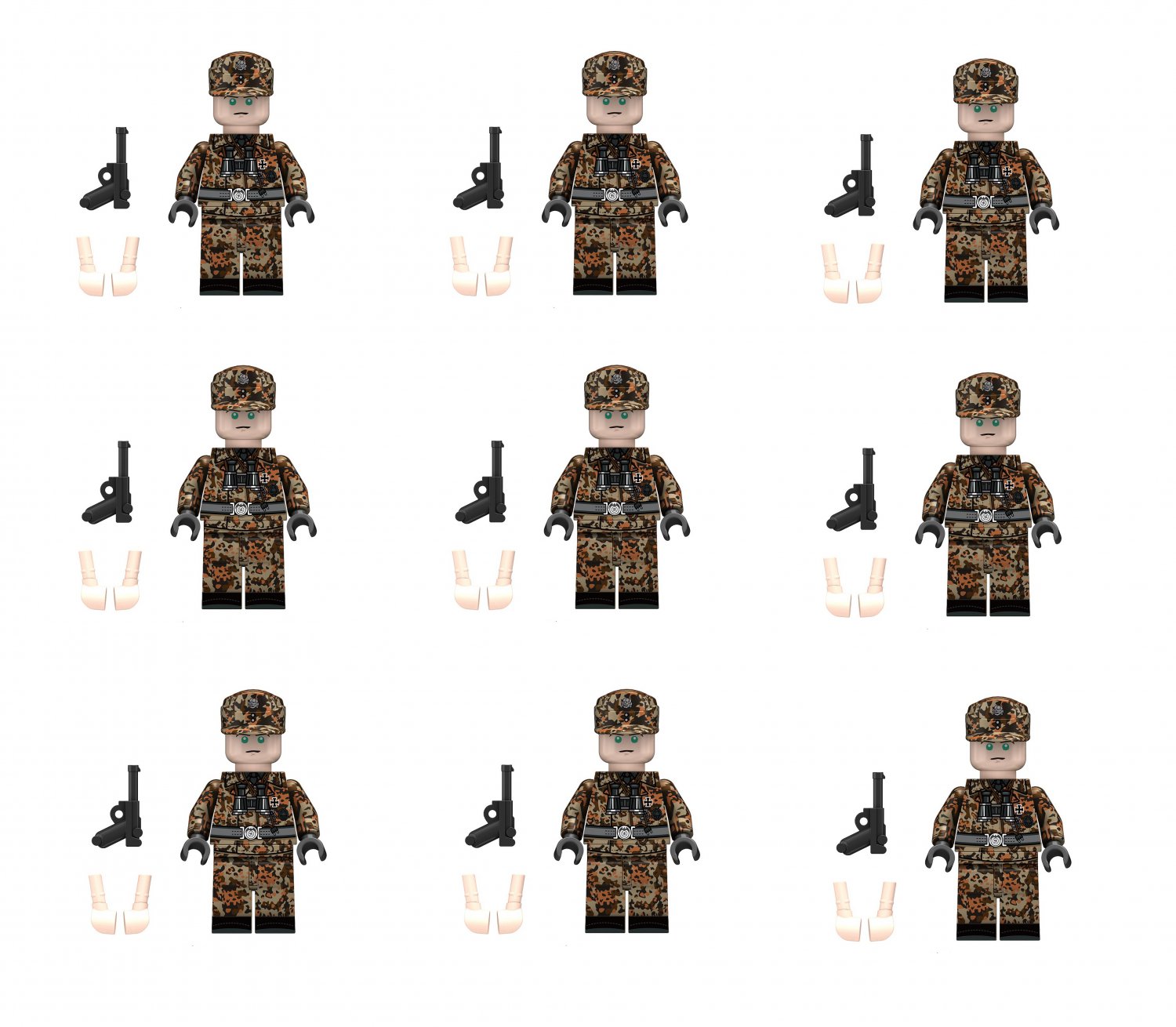 9pcs German Oak Leaf Pattern Panzer Minifigures Lego Compatible WW2 Soldier Sets