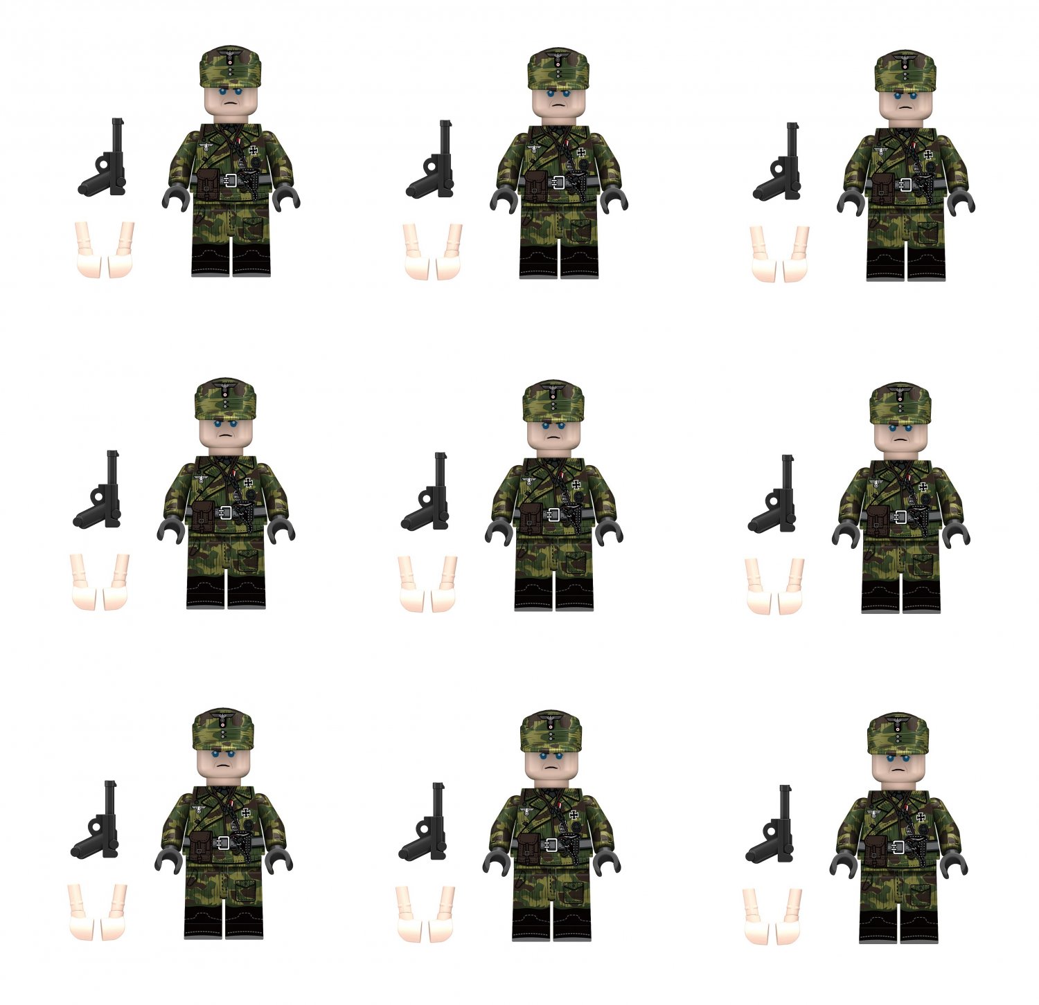 9pcs German Splinter Pattern Panzer Troops Minifigures Lego Compatible WW2 Soldier Sets