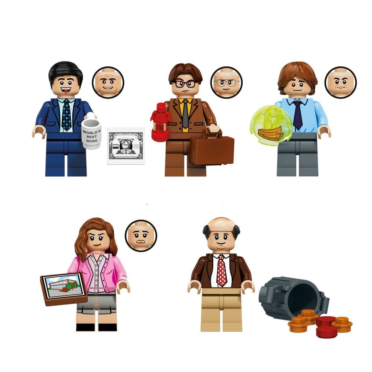 Michael Scott Dwight Schrute Kevin Malone Minifigures Lego Compatible The Office Set