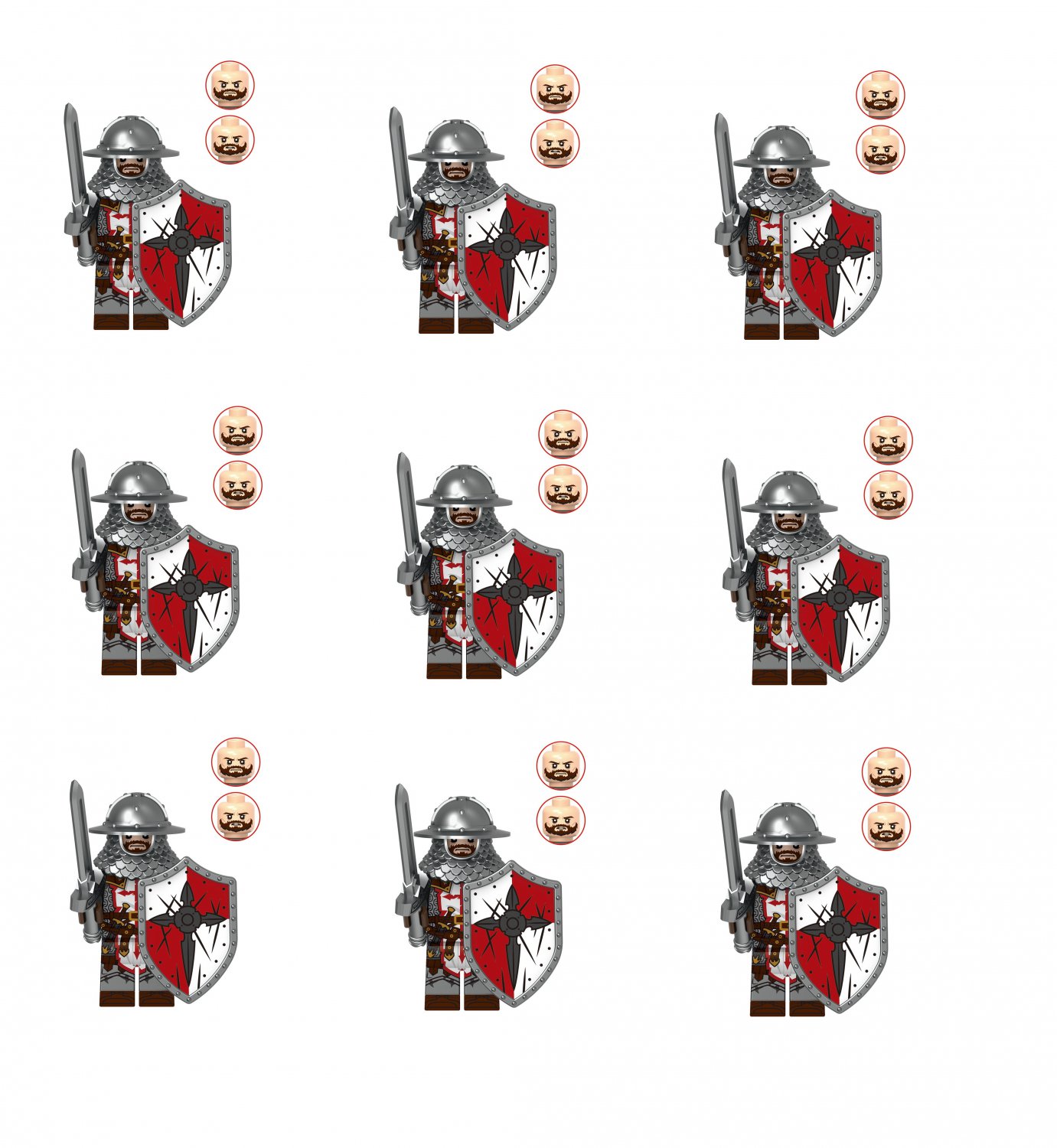 9pcs Templar Minifigures Lego Compatible Medieval Knight Set