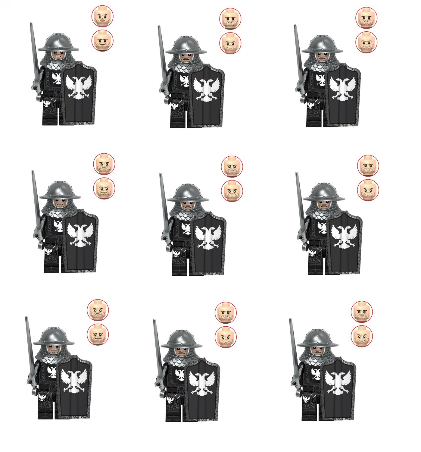 9pcs Black Eagle Knight Minifigures Lego Compatible Medieval Knight Set