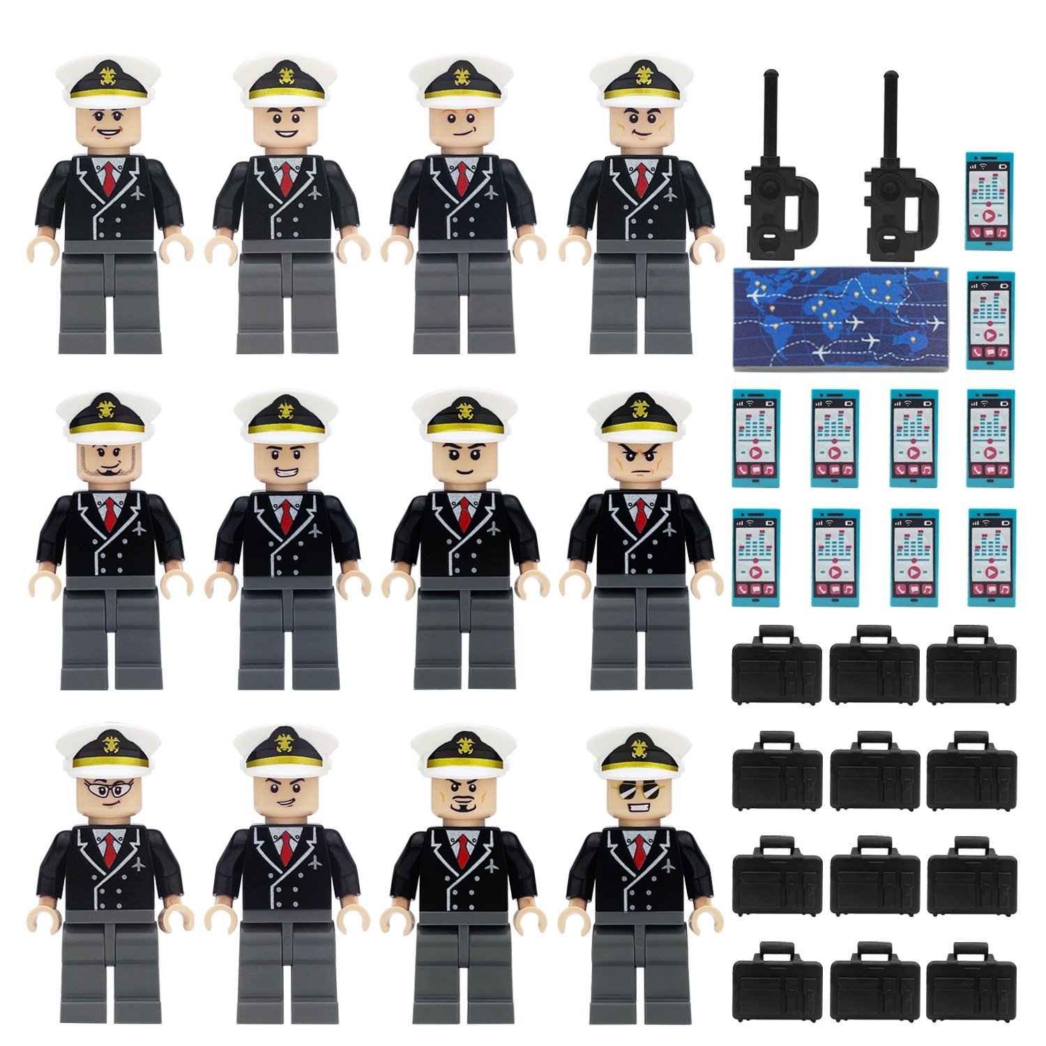 12pcs Captain Co-pilot Minifigures Lego Compatible Airliner Sets
