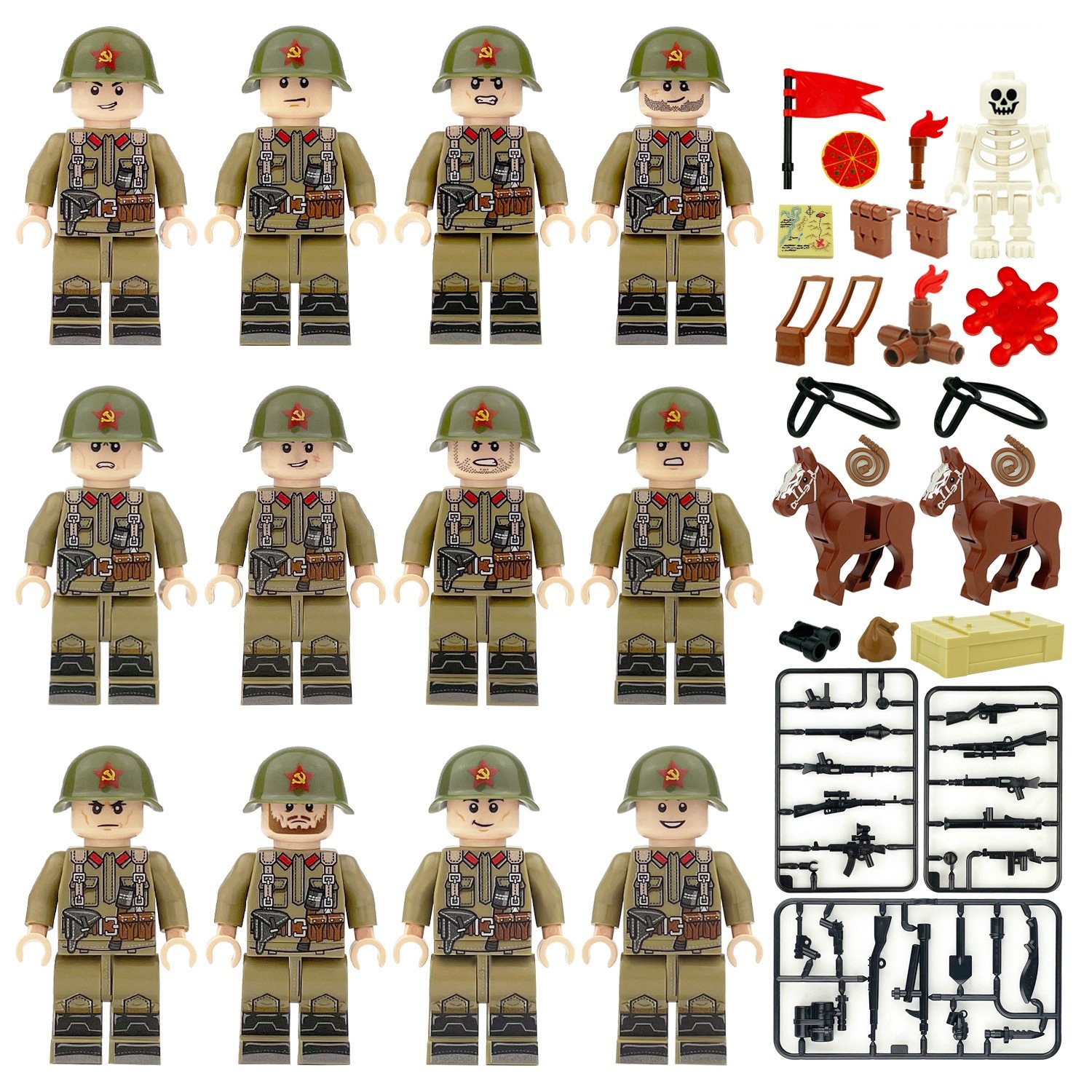 12pcs Soviet Assault Team Minifigures Lego Compatible WW2 Military Sets