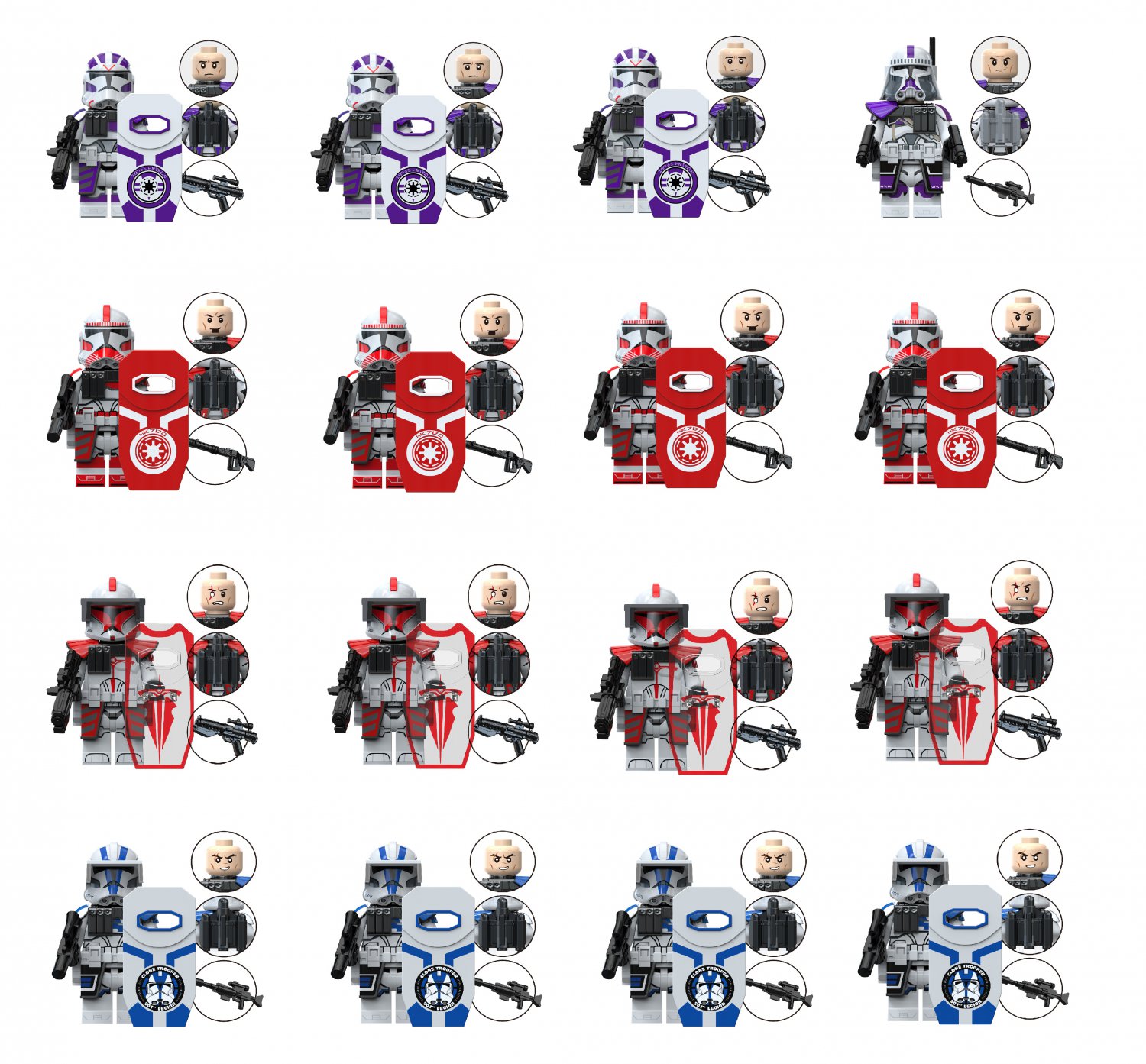 16pcs Clone Shock Trooper 501st Legion Minifigures Lego Compatible Star Wars Clone Troopers Set