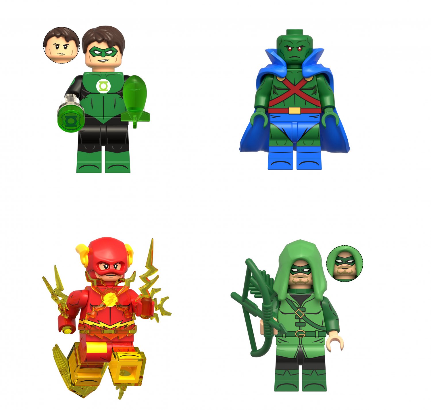 Martian Manhunter Green Arrow Green Lantern The Flash Minifigures Lego Compatible Justice League Set