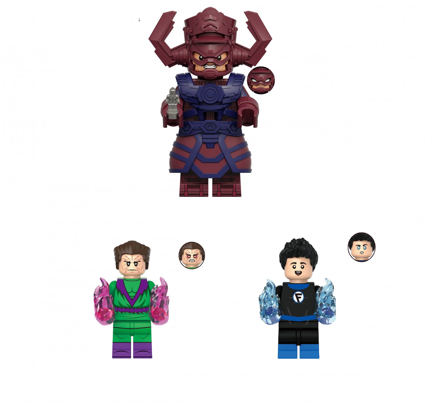 Molecule Man Franklin Richards and Galactus Minifigures Lego Compatible Fantastic Four Comic Sets