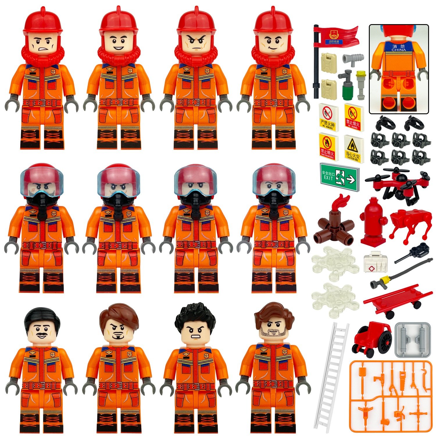 International Rescue and Firefighting Team Minifigures Lego Compatible Rescue Set