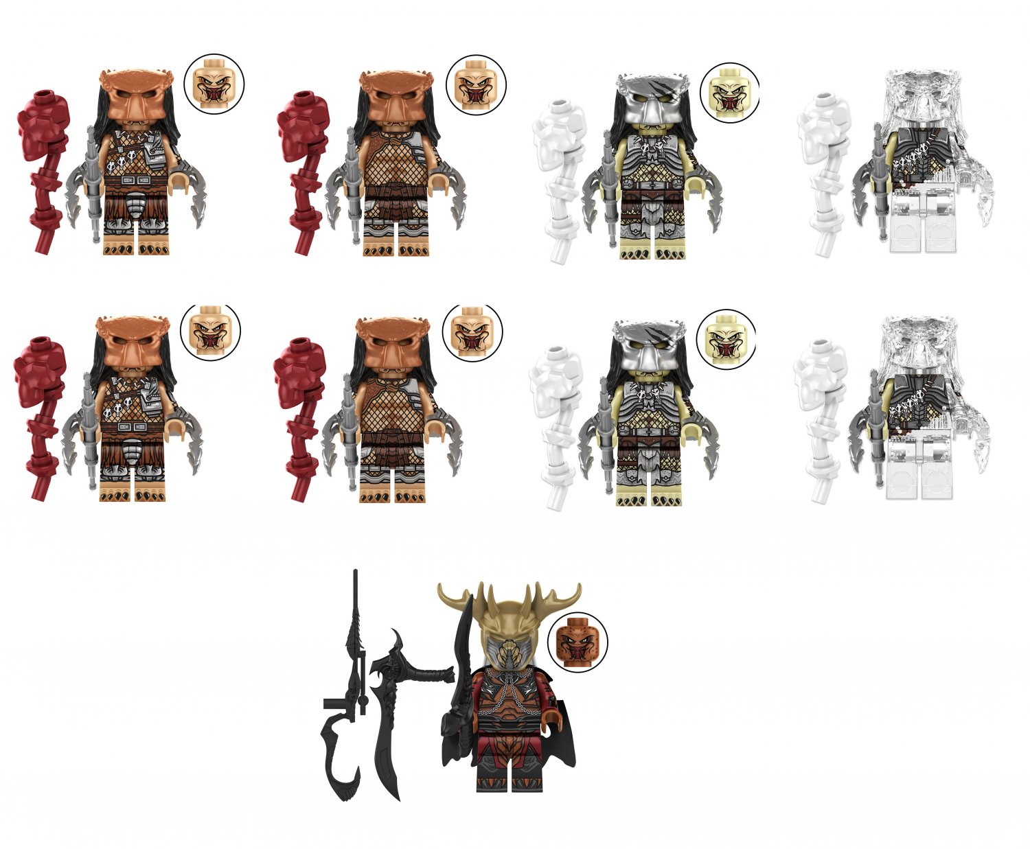 9pcs The Predator and White-haired Elder Minifigures Lego Compatible The Predator Badlands Set