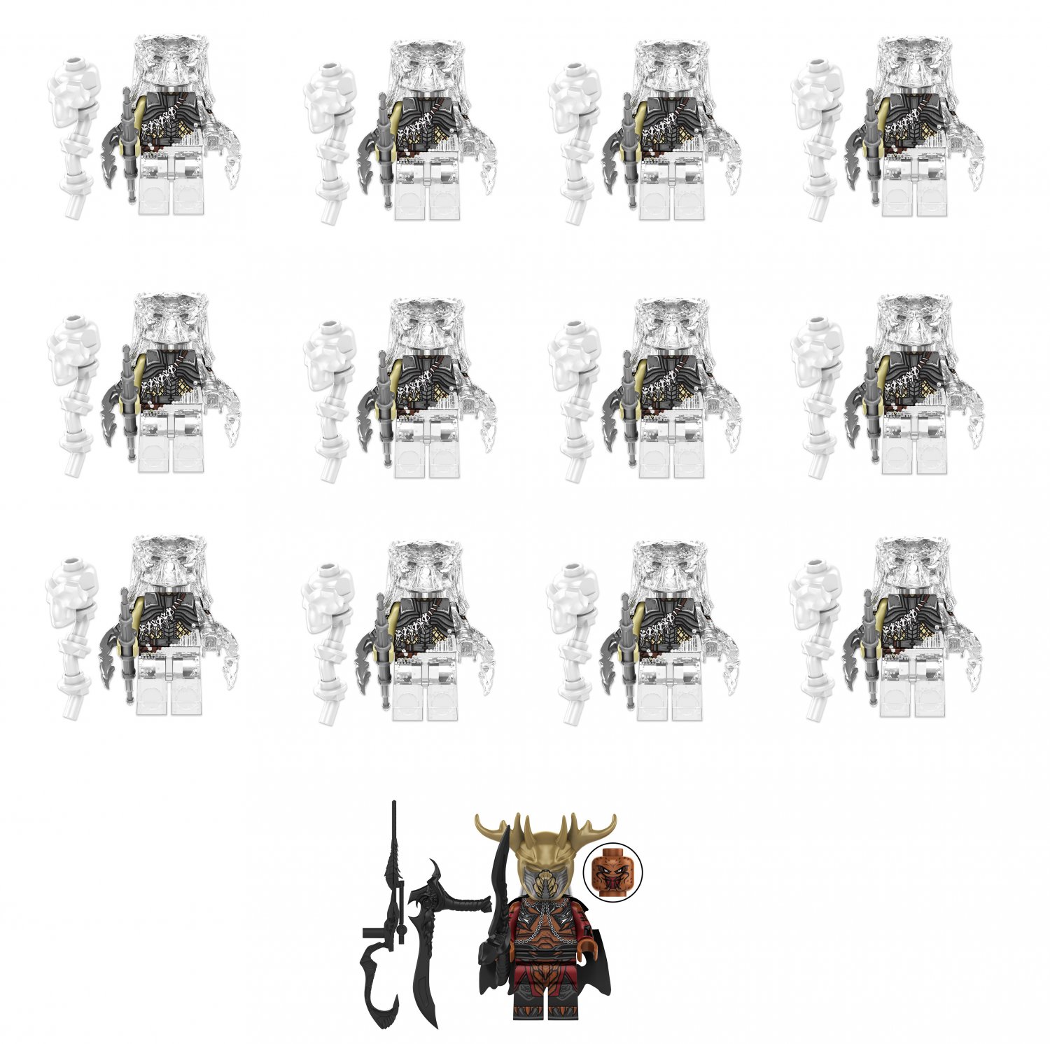 13pcs Stealth Armor Predator White-haired Elder Minifigures Lego Compatible The Predator movie Set
