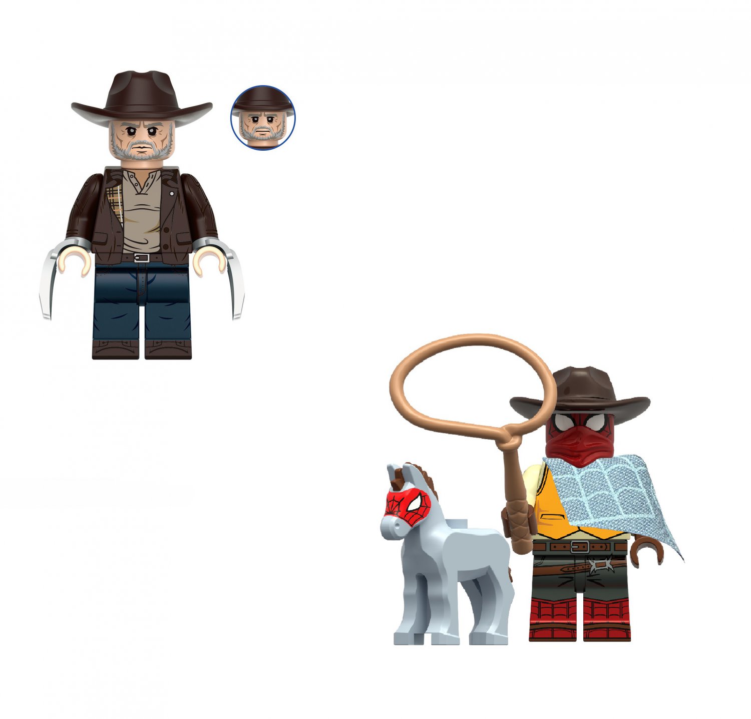 Old Man Logan and Cowboy Spider-Man Minifigures Lego Compatible The Avengers Set
