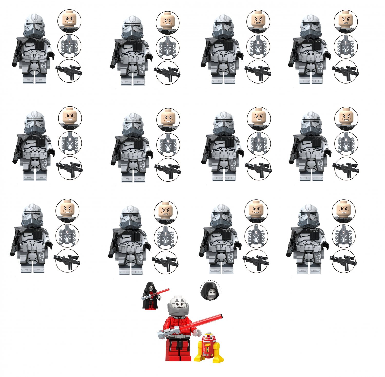 13pcs Wolfpack Clone Trooper Darth Malak Minifigures Lego Compatible Star Wars Set