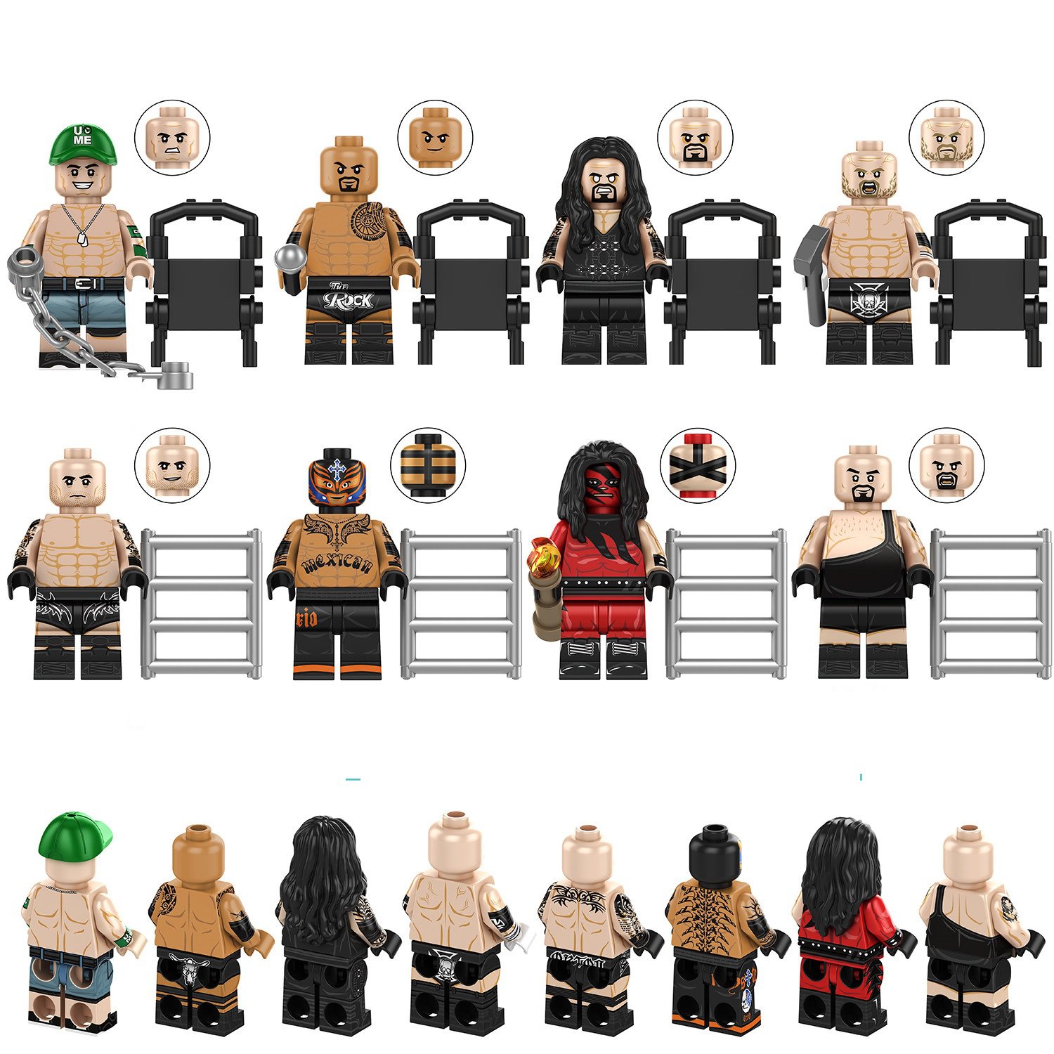 The Rock Randy Orton Kane Big Show HHH Minifigures Lego Compatible Wrestling competition Set