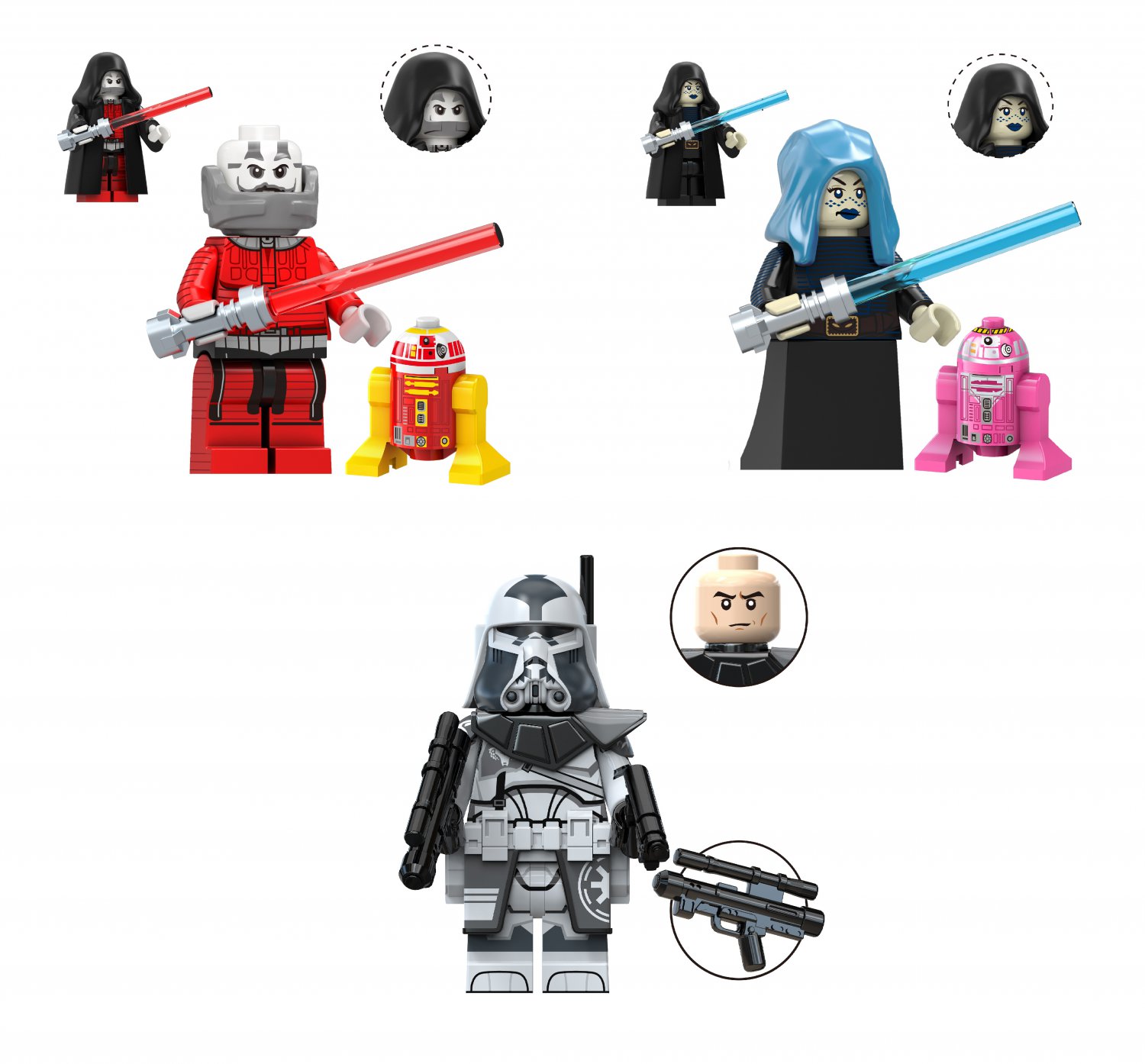 Darth Malak Barriss Offee and Wolfpack Clone Commander Minifigures Lego Compatible Star Wars Set