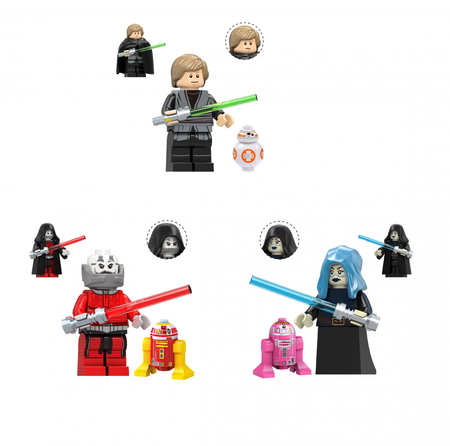 Luke Skywalker Darth Malak Barriss Offee Minifigures Lego Compatible Star Wars movie Set