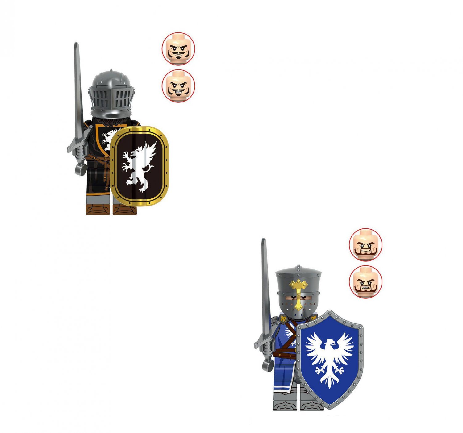 Divine Eagle Knight and Black Eagle Knight Minifigures Lego Compatible Medieval Knight Set