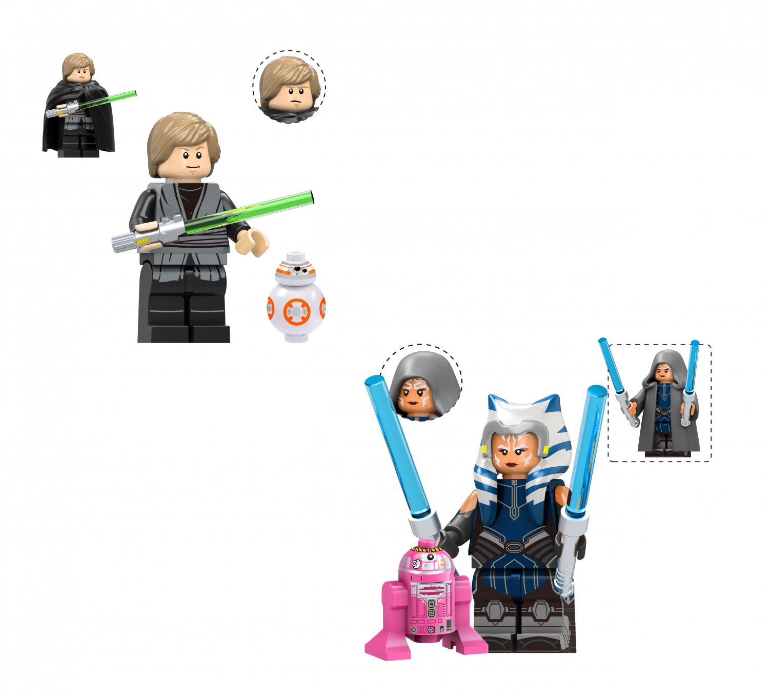 Ahsoka VS Luke Skywalker Minifigures Lego Compatible Ahsoka TV Set