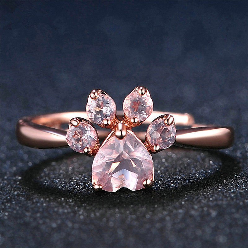 Paw Print Rose Gold Ring Cute Pet Puppy Dog Kitten Cat Lover Pawrent Opening Adjustable Jewelry