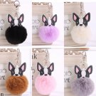 Boston Terrier French Bulldog Keychain Pet Puppy Dog Artificial Rabbit Fur Furry Ball Key Chain