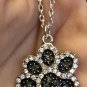 Paw Print Rhinestone Black White Pendant Silver Necklace Pet Dog Pawprint Cat Jewelry