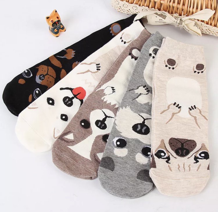 Women&acirc;��s High Socks Pet Puppy Dog Animal Cute Cartoon Print Cotton Slippers Ladies Leisure