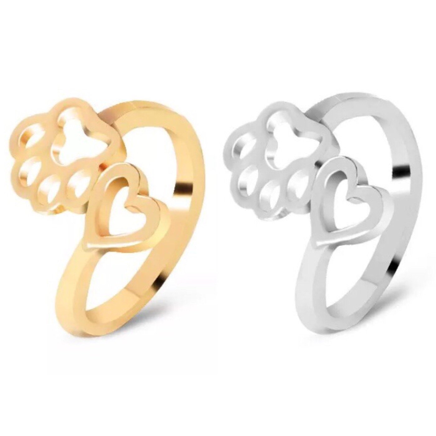 Love Heart Paw Ring Print Beauty Hollow Open Adjustable Ring Pet Dog Cat Animals Fashion Jewelry
