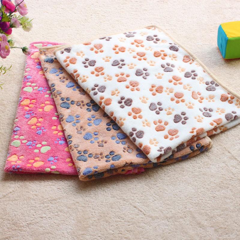 Soft Warm Pet Paw Print Blanket S-L Puppy Dog Kitten Cat Bed Cushion Coral Cashmere Pawprint Mat