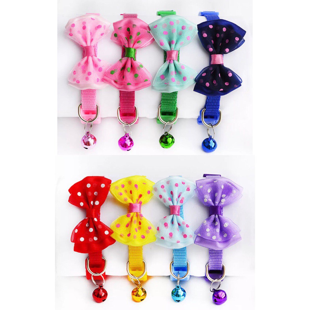 Bow Bell Pet Collar Adjustable XS Puppy Dog Kitten Cat Neck Bowtie Accessory
