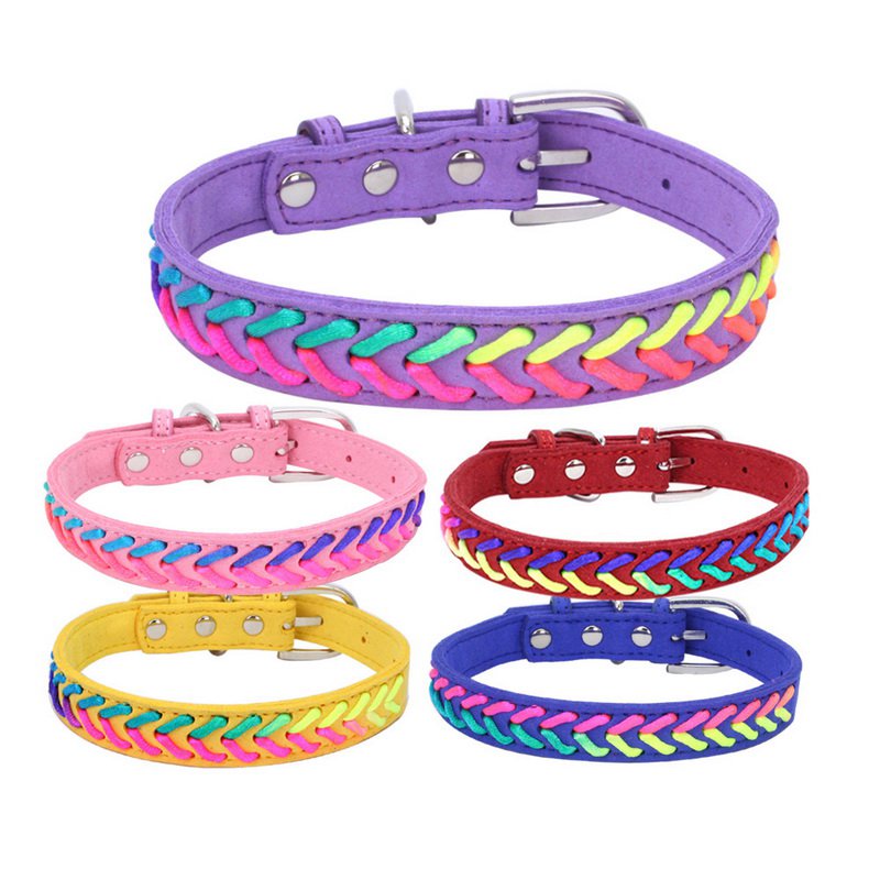 Handmade Rope Stitching Collar XS-L Pet PU Leather Colorful Arrow Dog Cat Neck Strap Walk Accessory