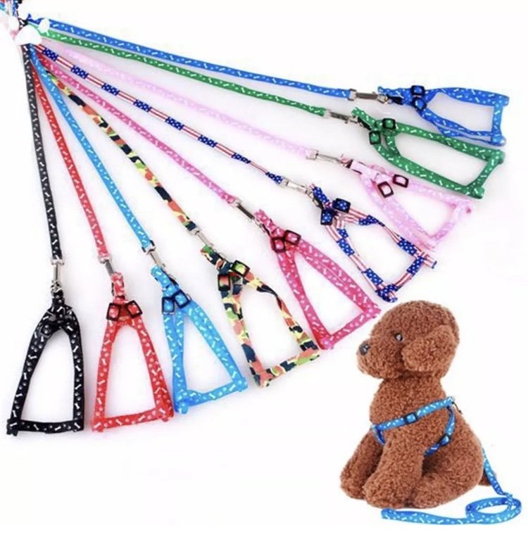 Training Pet Harness Leash Set Size Small Puppy Dog Cat Adjustable Nylon Print Lead Traction Rope