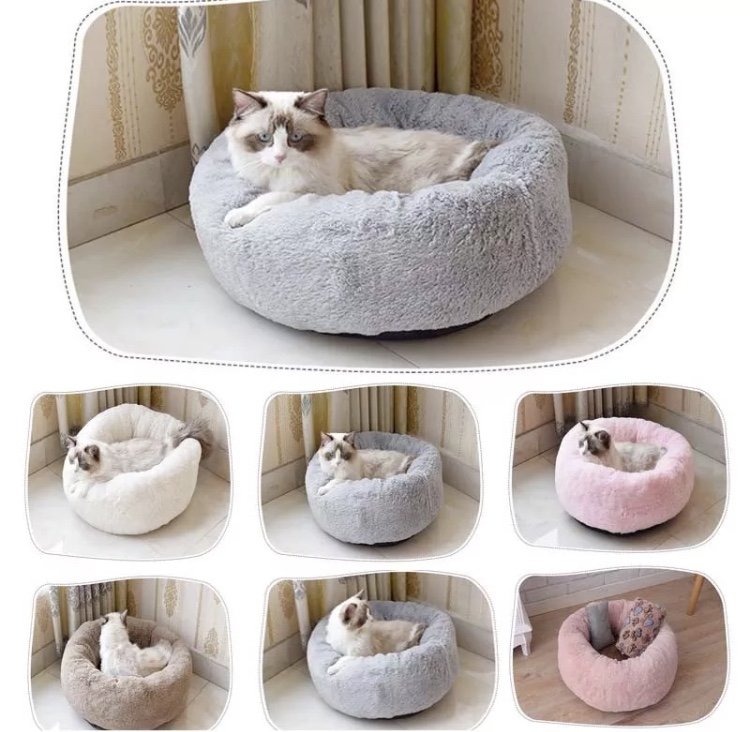 Plush Donut Circle Pet Bed Nest S-L Puppy Kitten Cat Washable Plush Dog Bed with Small Pillow