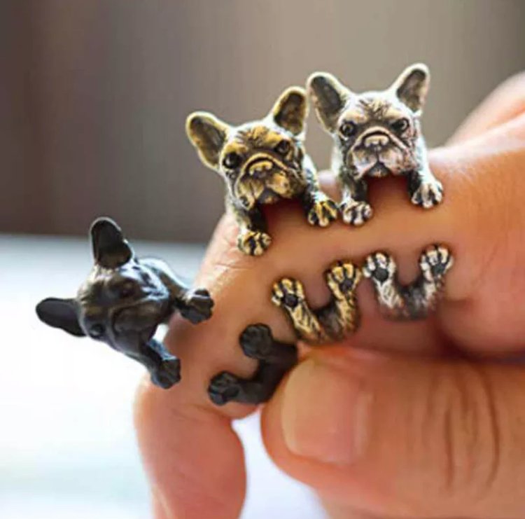 Retro Puppy Dog Ring Pet Fashion Adjustable French Bulldog Boston Terrier Wrap Ring Vintage Jewelry