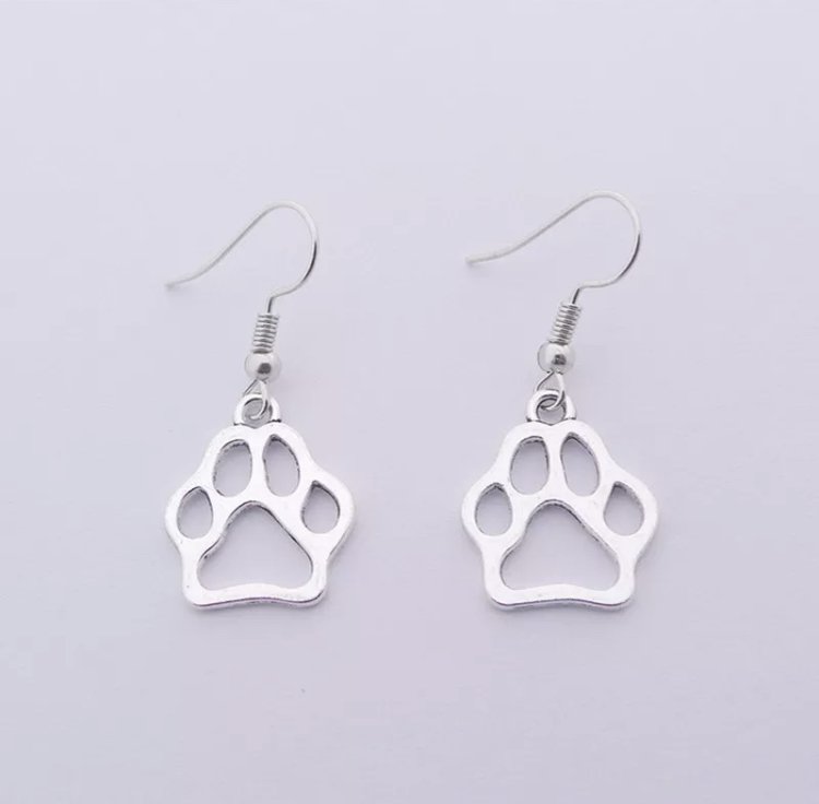Silver Dangle Paw Earrings Pawrent Pawprint Pet Puppy Dog Kitten Cat Drop Earring Animal Jewelry