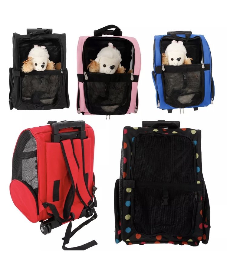 Pet Carrier Dog Cat Rolling Back Wheel Luggage Bag Pouch Backpack Travel Supplies
