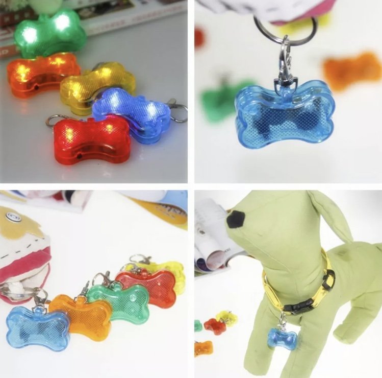 LED Clip-on Bone Collar Pendant Safety Light Puppy Dog Outdoors Dark Night Visible Protection
