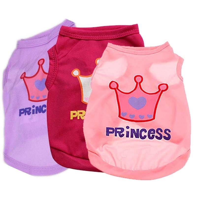 Princess Tiara Pet Tank Top XS-L Puppy Dog Kitten Cat Printed Top T-Shirt Summer Spring Cute Clothes