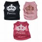 Princess Tiara Glitter Pet Top XS-L Tank Puppy Dog Kitten Cat Printed Shirt Summer Spring Clothes