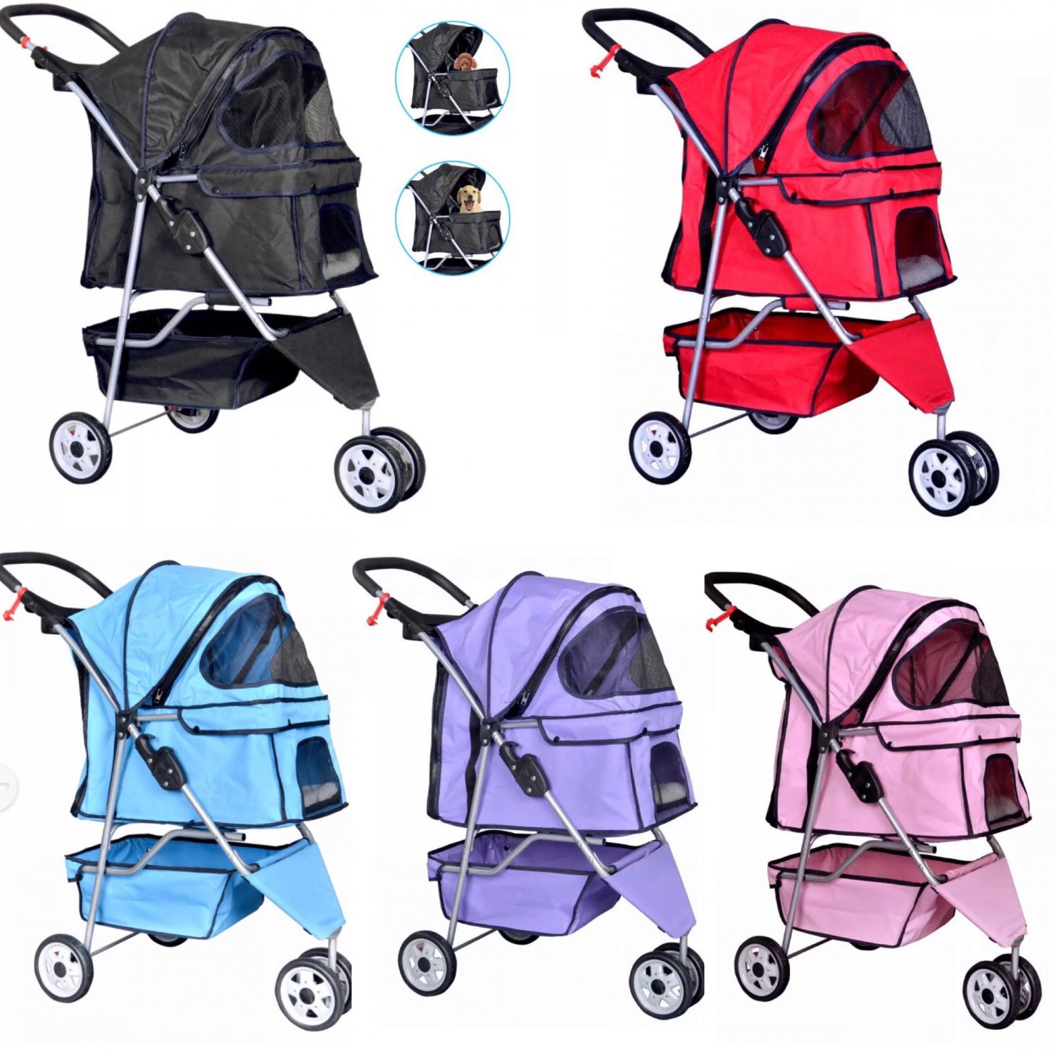 Pet Stroller 35 LB Animal Puppy Dog Kitten Cat Holder 3 Wheels Outdoors Travel Folding Carrier