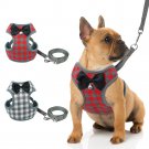No Pull Checkered Harness Leash S-L Set Pet Puppy Dog Cat Padded Mesh Vest With Bowknot