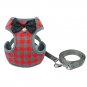 No Pull Checkered Harness Leash S-L Set Pet Puppy Dog Cat Padded Mesh Vest With Bowknot