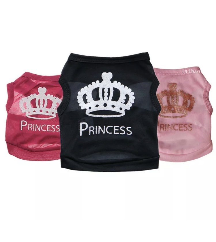 Princess Tiara Glitter Pet Top XS-L Tank Puppy Dog Kitten Cat Printed Shirt Summer Spring Clothes