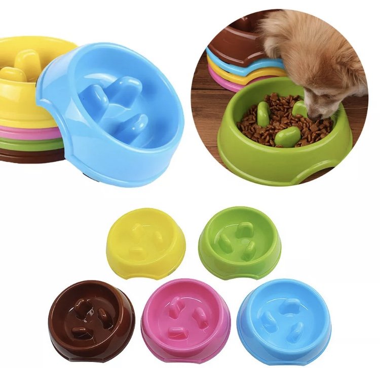 Pet Animal Plastic Bowl Slow Eater Puppy Dog Feed Eat Cat Slower Eating Food Training